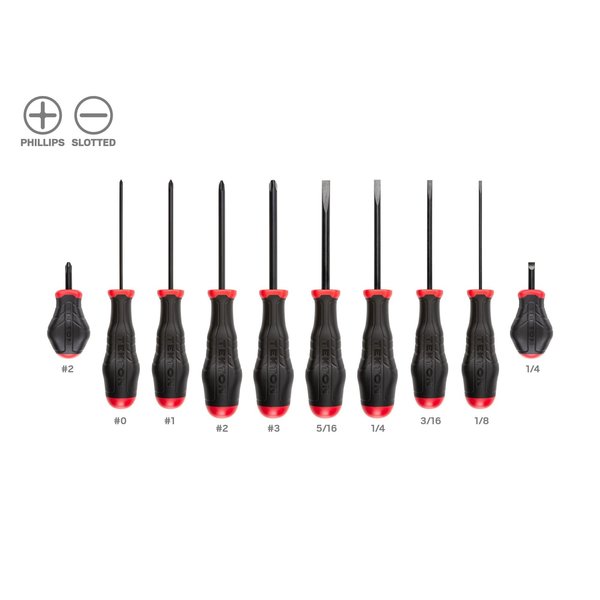 Tekton High-Torque Black Oxide Blade Screwdriver Set, 10-Piece (#0-#3, 1/8-5/16 in.) DRV41239